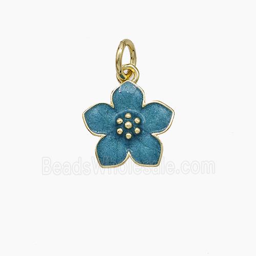 Copper Flower Pendant Blue Enamel Gold Plated