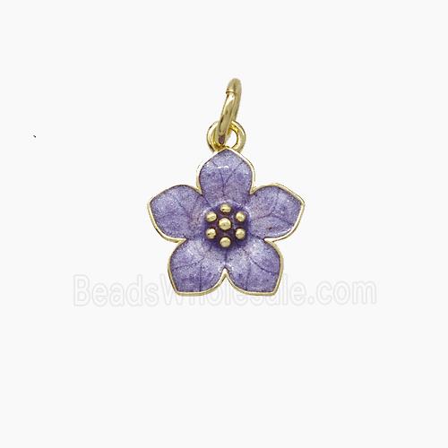Copper Flower Pendant Purple Enamel Gold Plated