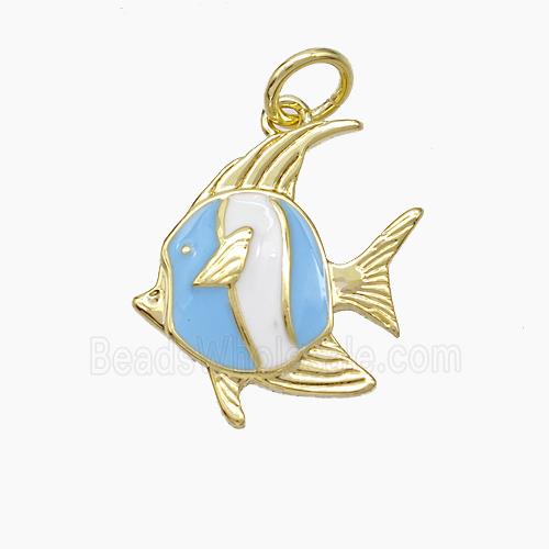 Copper Fish Pendant White Blue Enamel Gold Plated