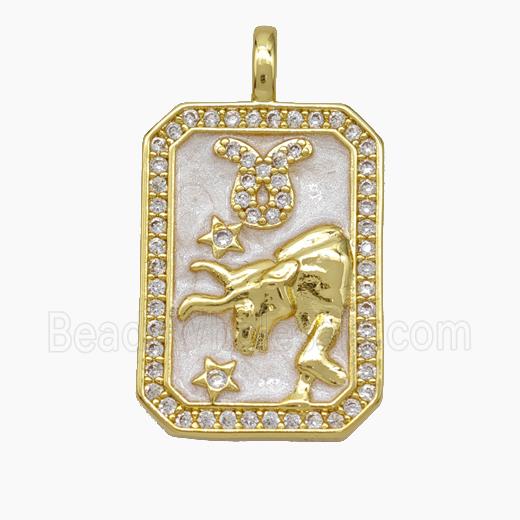 Copper Tarot Card Pendant Pave Zirconia Zodiac Taurus Painted Gold Plated
