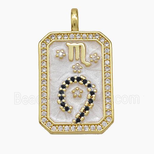 Copper Tarot Card Pendant Pave Zirconia Zodiac Scorpio Painted Gold Plated