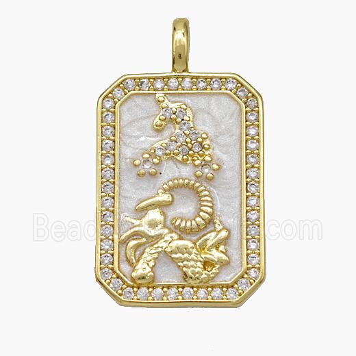 Copper Tarot Card Pendant Pave Zirconia Zodiac Capricorn Painted Gold Plated