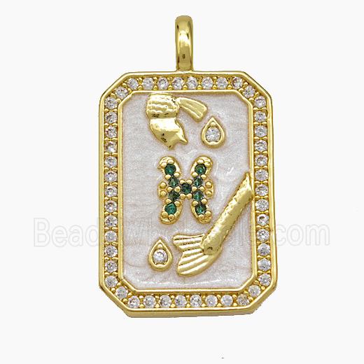 Copper Tarot Card Pendant Pave Zirconia Zodiac Pisces Painted Gold Plated