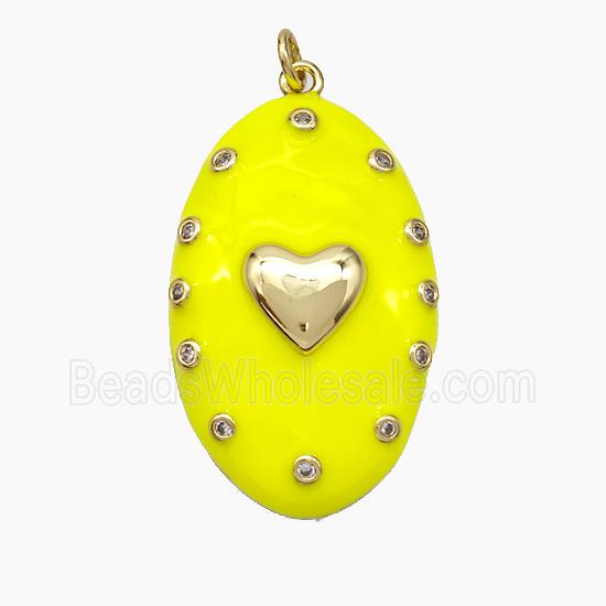 Copper Oval Pendant Yellow Enamel Heart Gold Plated