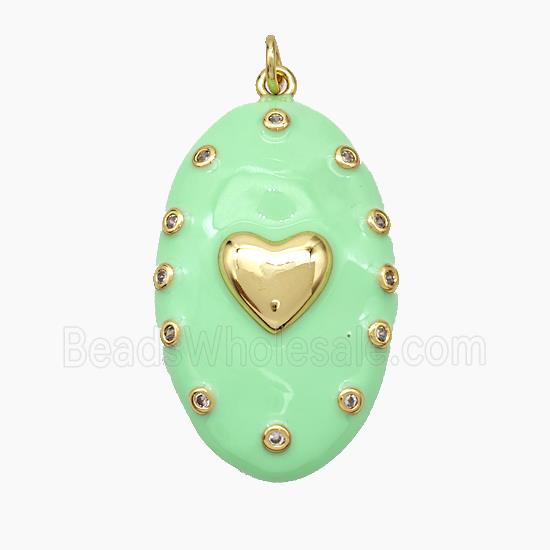 Copper Oval Pendant Mint Green Enamel Heart Gold Plated