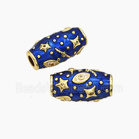Copper Rice Beads Blue Enamel Star Eye Large Hole Gold Plated