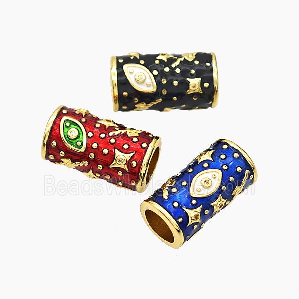 Copper Tube Beads Enamel Star Eye Large Hole Gold Plated Mixed
