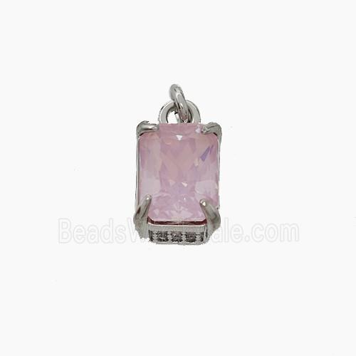 Pink Cubic Zirconia Pendant Copper Rectangle Platinum Plated