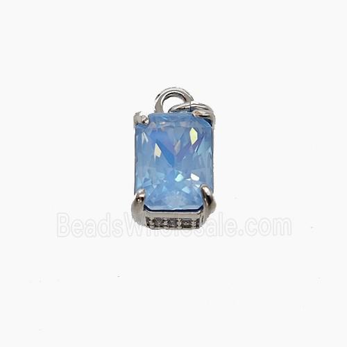 Blue Cubic Zirconia Pendant Copper Rectangle Platinum Plated
