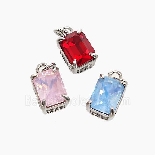 Cubic Zirconia Pendant Copper Rectangle Platinum Plated Mixed