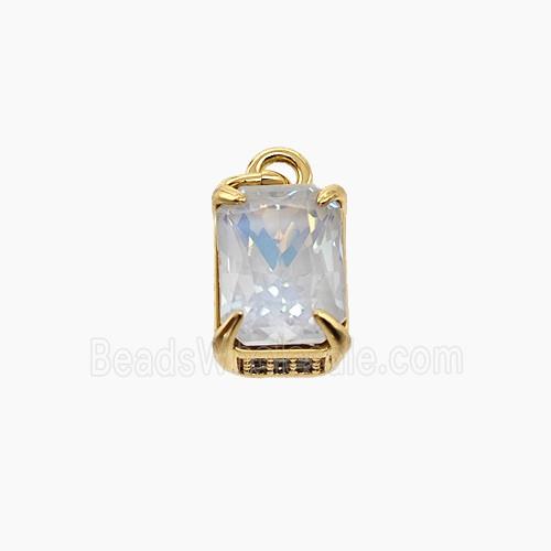 White Cubic Zirconia Pendant Copper Rectangle Gold Plated