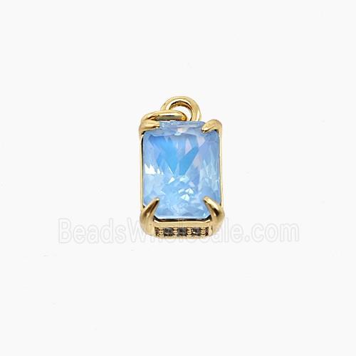 Blue Cubic Zirconia Pendant Copper Rectangle Gold Plated