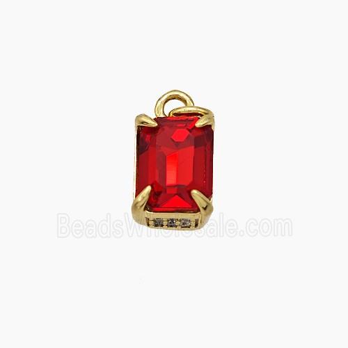 Red Cubic Zirconia Pendant Copper Rectangle Gold Plated
