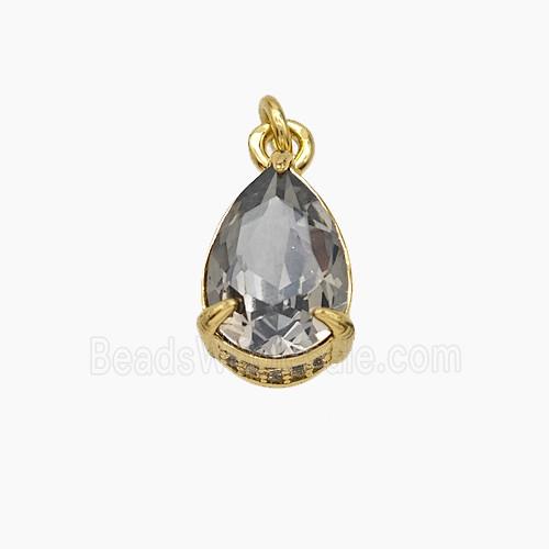 Gray Cubic Zirconia Pendant Copper Teardrop Gold Plated