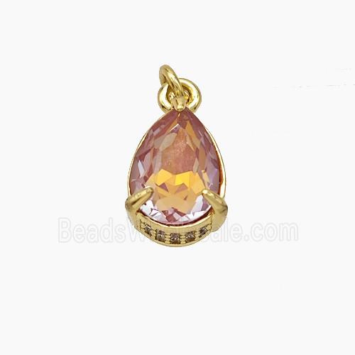 Orange Gray Cubic Zirconia Pendant Copper Teardrop Gold Plated