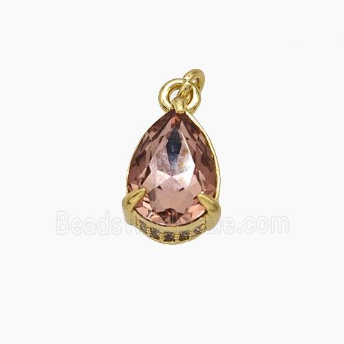 Champagne Gray Cubic Zirconia Pendant Copper Teardrop Gold Plated