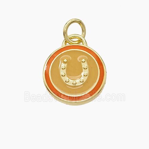 Copper Horseshoe Pendant Enamel Circle Gold Plated
