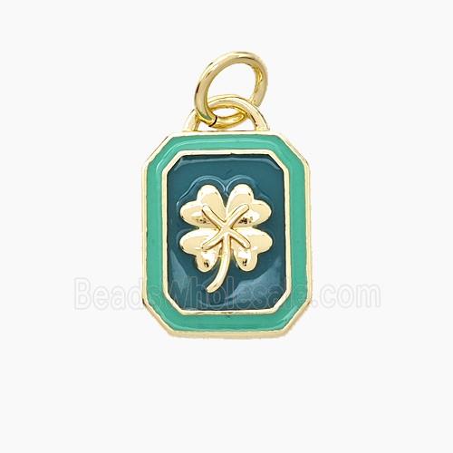 Copper Clover Pendant Green Enamel Rectangle Gold Plated
