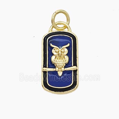 Copper Owl Birds Pendant Enamel Rectangle Gold Plated