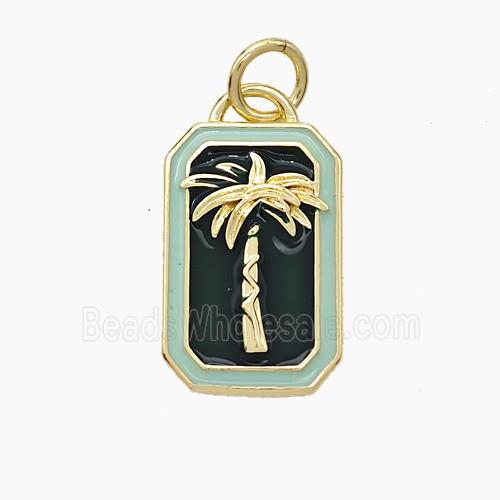 Copper Coconut Tree Pendant Enamel Palm Rectangle Gold Plated