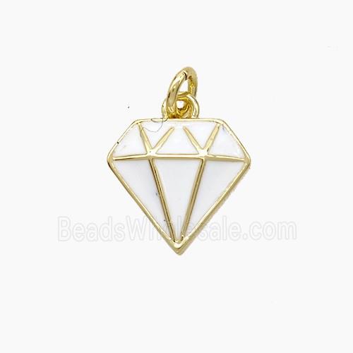 Copper Diamond Pendant White Enamel Gold Plated