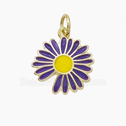 Copper Sunflower Pendant Purple Enamel Gold Plated