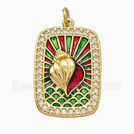 Copper Tarot Card Pendant Pave Zirconia Spiral Shell Painted Gold Plated