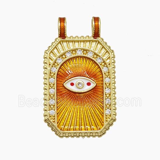 Copper Tarot Card Pendant Pave Zirconia Eye Painted 2loops Gold Plated