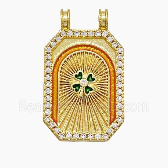 Copper Tarot Card Pendant Pave Zirconia Clover Painted 2loops Gold Plated