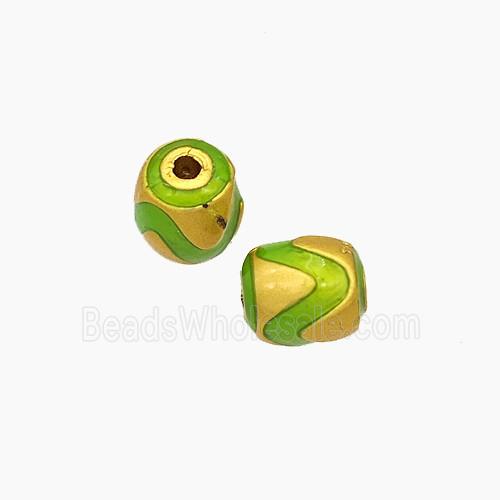 Copper Barrel Beads Green Painted Gold Plated