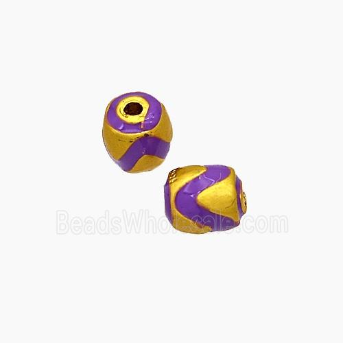 Copper Barrel Beads Purple Painted Gold Plated