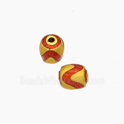 Copper Barrel Beads Red Painted Gold Plated