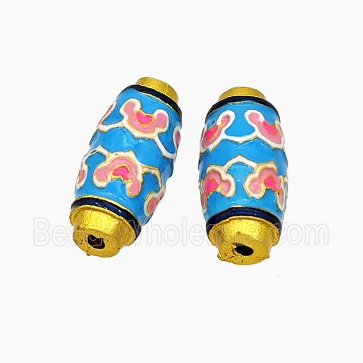 Copper Rice Beads Blue Enamel Gold Plated