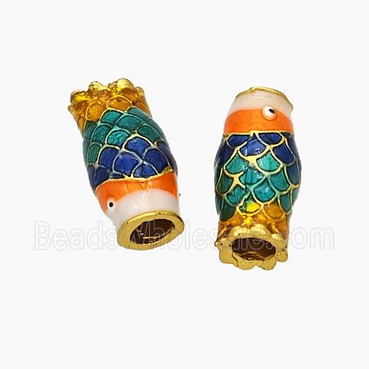 Copper Fish Beads Painted Large Hole Gold Plated