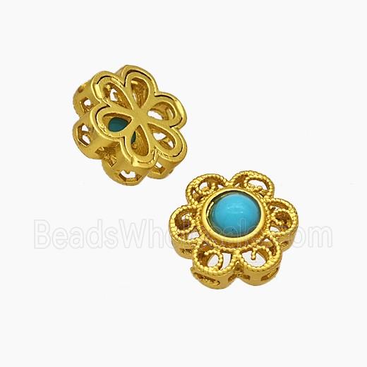 Copper Flower Beads Pave Resin Gold Plated