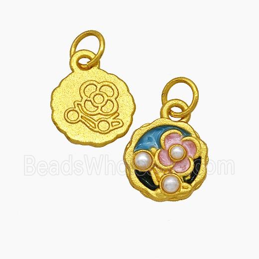Copper Flower Pendant Pave Pearlized Resin Painted Gold Plated