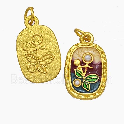Copper Flower Pendant Pave Pearlized Resin Painted Gold Plated