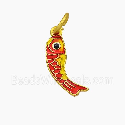 Copper Fish Pendant Red Painted Gold Plated