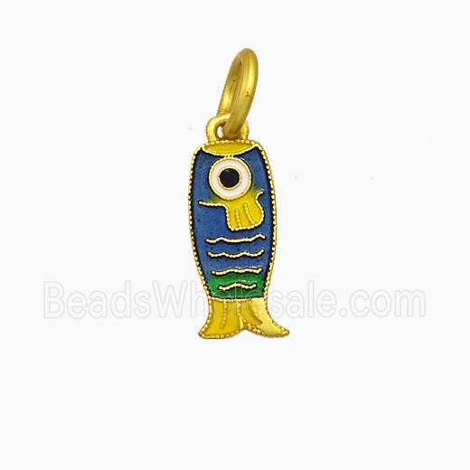 Copper Fish Pendant Blue Painted Gold Plated