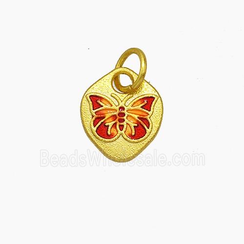 Copper Butterfly Pendant Red Painted Gold Plated