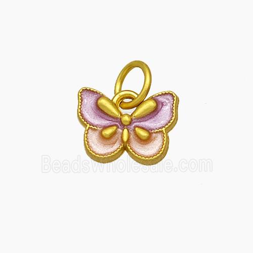 Copper Butterfly Pendant Pink Painted Gold Plated