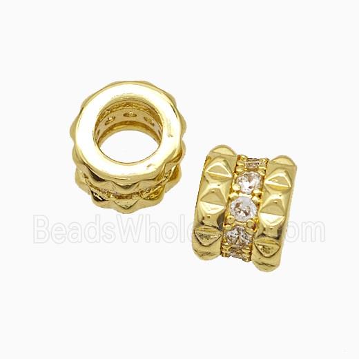 Copper Tube Beads Pave Zirconia Large Hole Gold Plated
