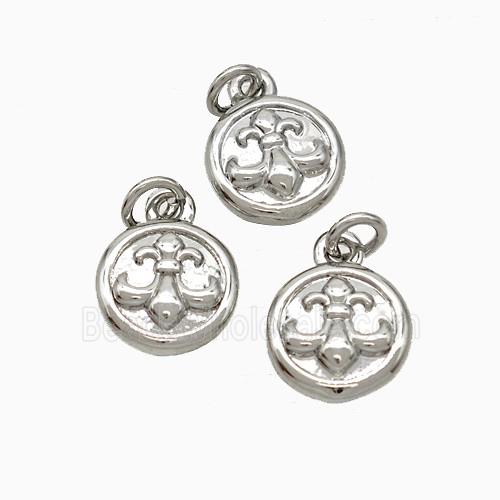 Copper Circle Pendant Fleur De Lis Platinum Plated