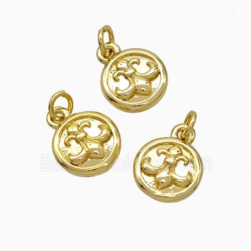 Copper Circle Pendant Fleur De Lis Gold Plated