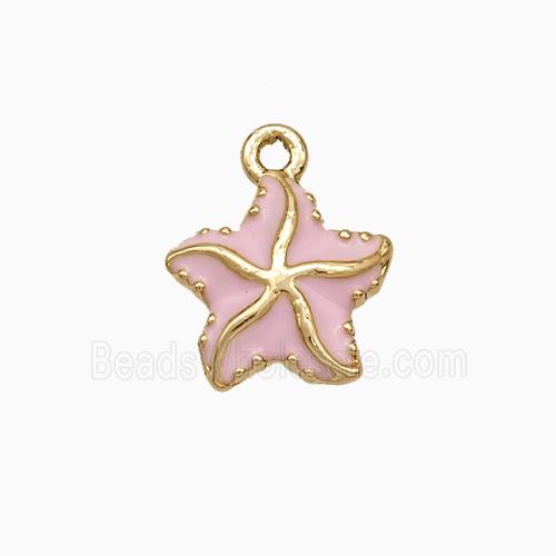 Copper Starfish Pendant Pink Enamel Gold Plated