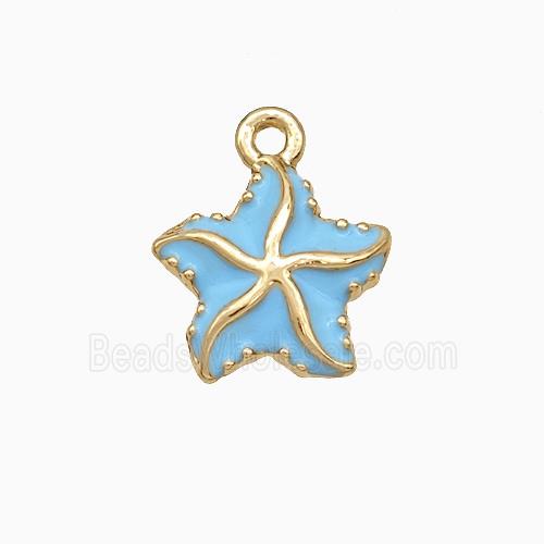 Copper Starfish Pendant Blue Enamel Gold Plated