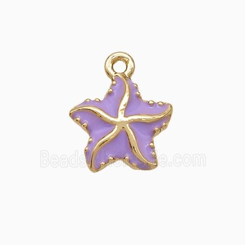 Copper Starfish Pendant Lavender Enamel Gold Plated