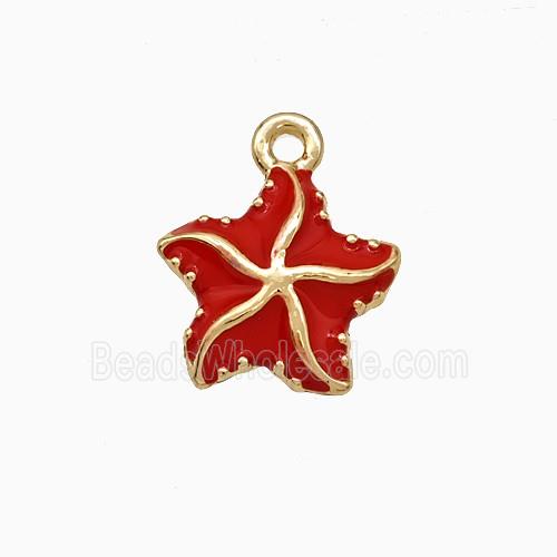 Copper Starfish Pendant Red Enamel Gold Plated
