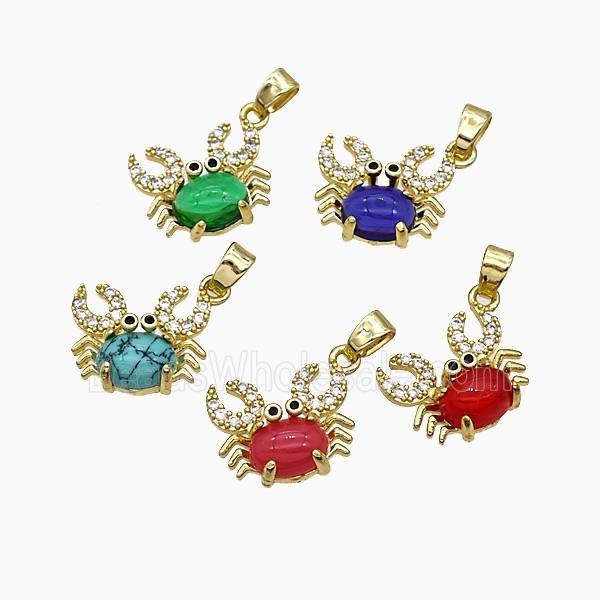 Copper Crab Pendant Pave Zirconia Gemstone Gold Plated Mixed