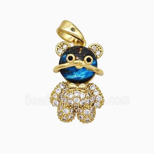 Copper Bear Pendant Pave Zirconia Acrylic Gold Plated